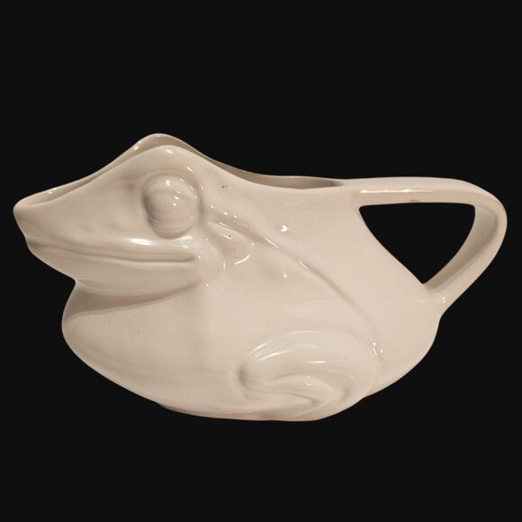 Vtg White Ceramic Frog Vase Pitcher Creamer Made in Italy Signed by Artist Rare - Picture 3 of 9